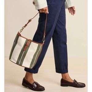 Vineyard Vines Striped Canvas Shoulder Bag with Leather Trim